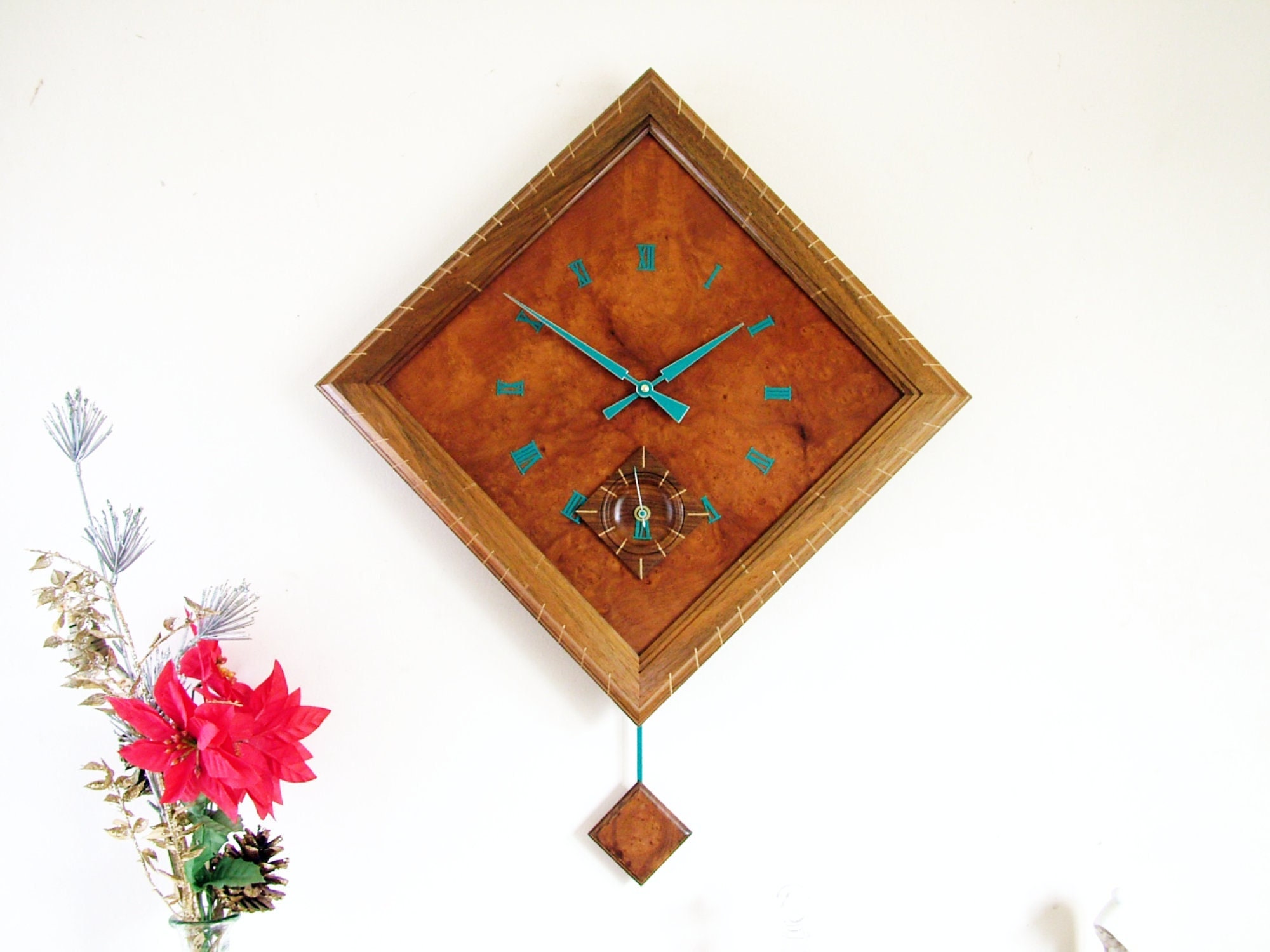 Large Wall Clock Pendulum Clock Diamond Clock Large Wooden Wall