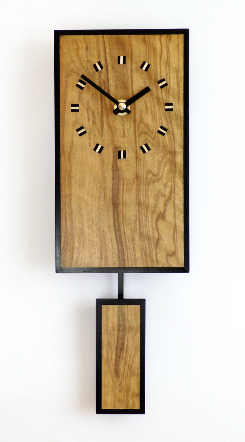 Exotic Wood Wall Clock. Pendulum Wall Clock in Olive Wood With an Old
