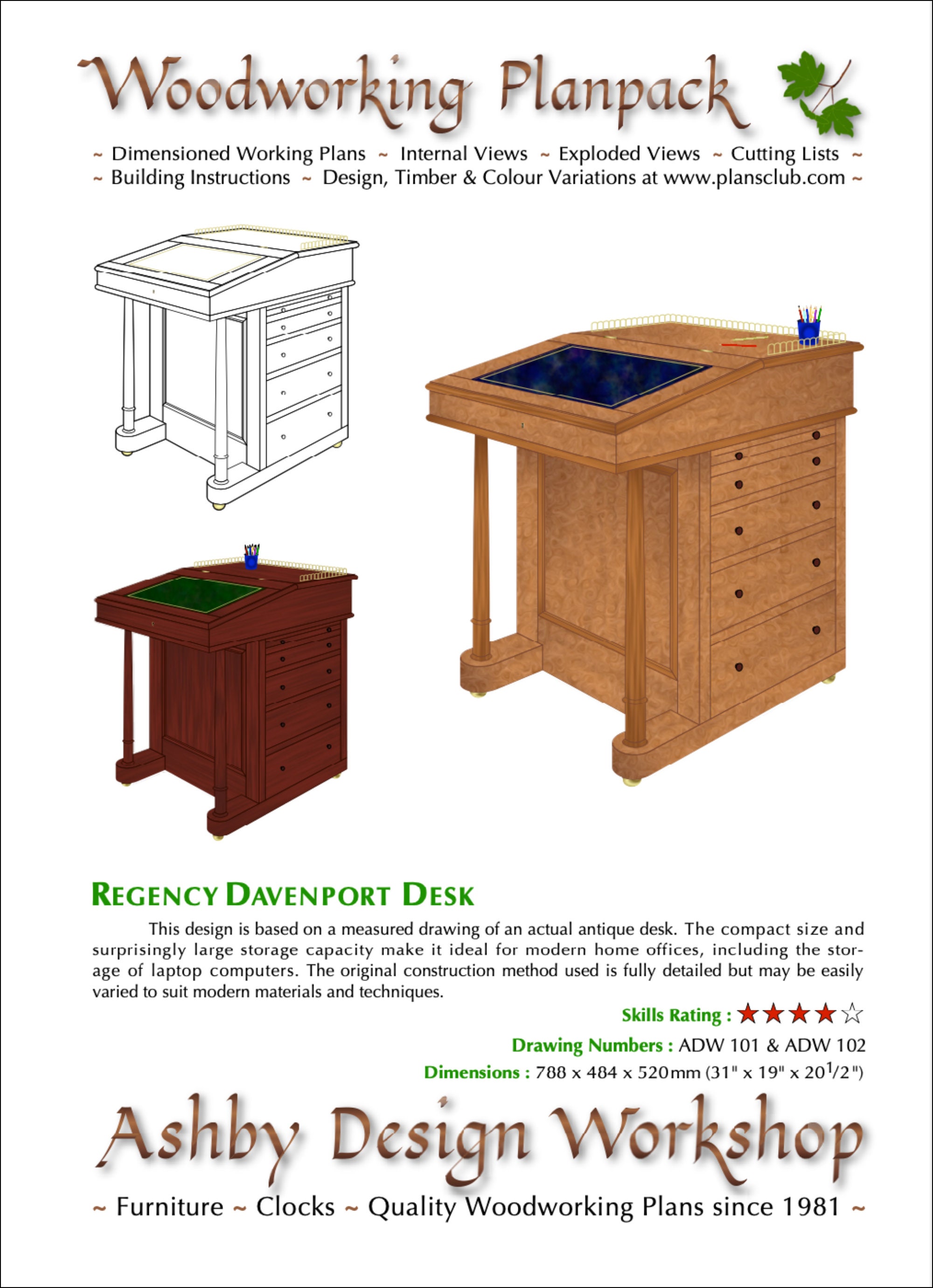 Regency Davenport Desk Plan Woodworking Plan Furniture Plan regency-davenport-desk-plan-woodworking-plan-furniture-plan