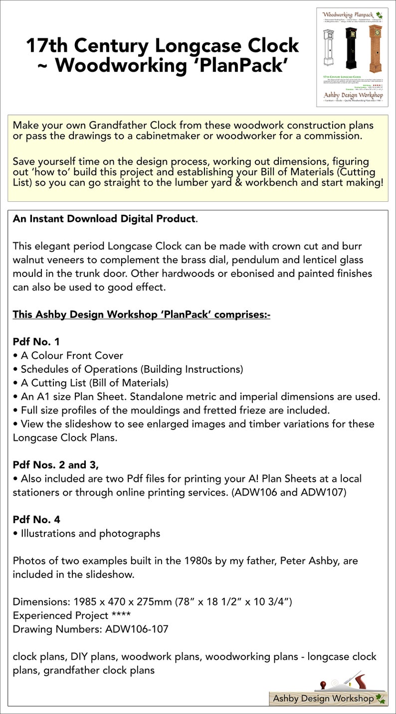 Longcase Clock Plans 17th Century Longcase Clock grandfather clock plan woodworking plan antique clock plan DIY clock plan image 10