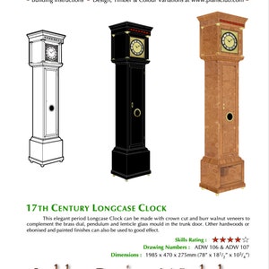 Longcase Clock Plans 17th Century Longcase Clock grandfather clock plan woodworking plan antique clock plan DIY clock plan image 2