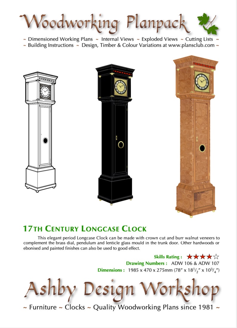 Longcase Clock Plans 17th Century Longcase Clock grandfather clock plan woodworking plan antique clock plan DIY clock plan image 2