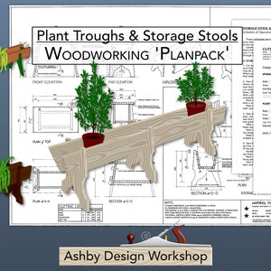 Plant Troughs & Storage Stool Plan - Garden Planter Plan - Planter Trough - Wooden Storage Stool - Rustic Stool - Woodwork Plans - DIY Plans