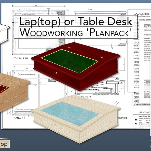 Lap Desk Plan - Laptop Desk Plan - Table Desk Plan - Writing Desk Plan - Home Office Desk - Woodwork Plans - Furniture Plans - DIY Desk Plan