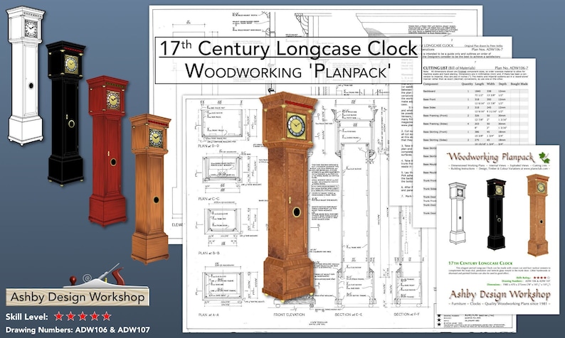 Longcase Clock Plans 17th Century Longcase Clock grandfather clock plan woodworking plan antique clock plan DIY clock plan image 1