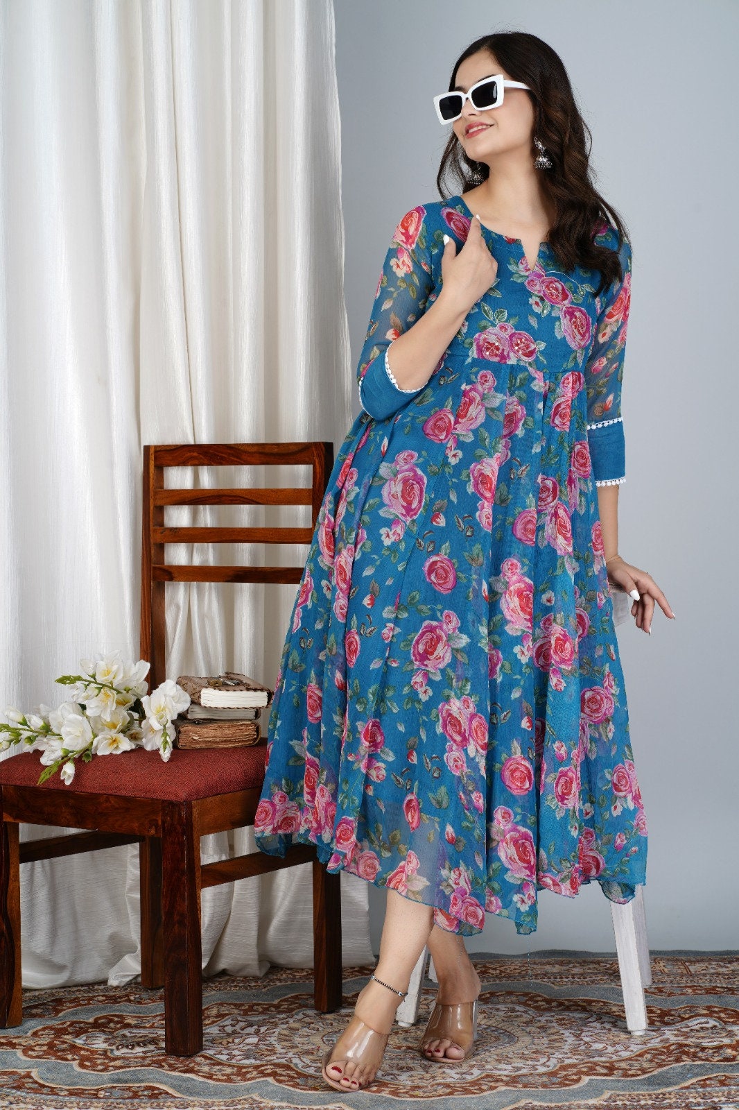 Chiffon anarkali kurtis sale