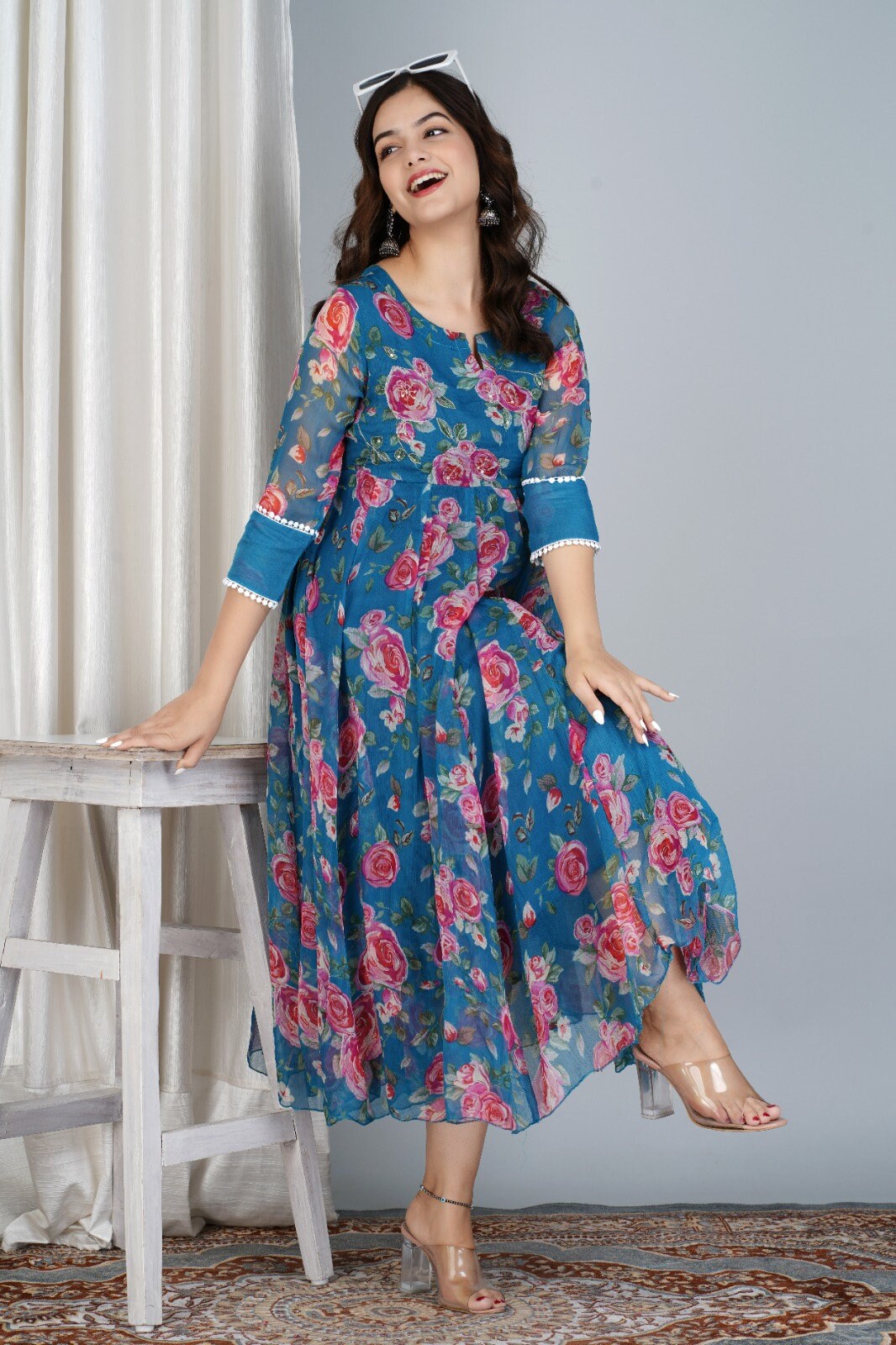 Chiffon anarkali kurtis sale