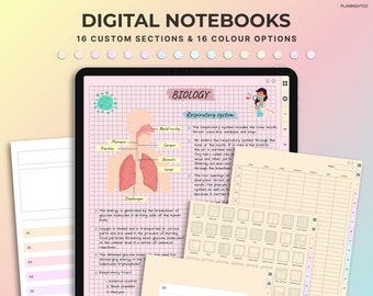 Cuaderno Digital con Pestañas, Cuaderno Goodnotes, Cuaderno de Estudiante, Cuadernos Digitales, Plantillas de Notas Digitales, Plantilla para Toma de Notas, Diario