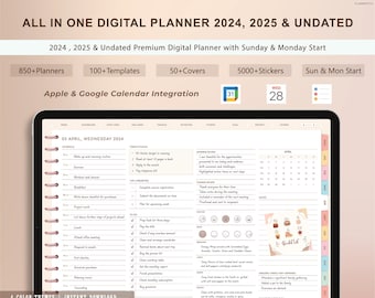 Planificador digital, planificador de ipad, planificador de goodnotes, planificador diario, semanal, mensual, planificador de notabilidad, planificador digital 2024 2025 ipad sin fecha