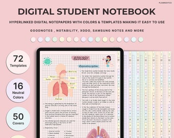 Notebook digitale con schede, notebook Goodnotes, notebook per studenti, notebook digitali, modelli di note digitali, modello per prendere appunti, diario