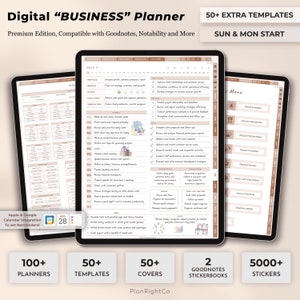 以下が含まれることがあります： Goodnotes、Notability などのアプリに対応した、50種類以上の追加テンプレート付きのデジタル「ビジネス」プランナー。プランナーは、茶色と白のカラーテーマで、カレンダー、ToDoリスト、食事プランが掲載されています。また、100種類以上のプランナー、50種類以上のテンプレート、50種類以上のカバー、Goodnotesステッカーブック2冊、5000種類以上のステッカーも含まれています。