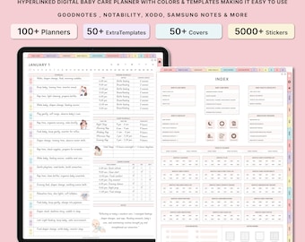 Diario digital para bebés, planificador digital para recién nacidos, organizador para bebés, kit de planificación para recién nacidos, seguimiento de bebés, registro diario del bebé, registro de la niñera, iPad para bebés