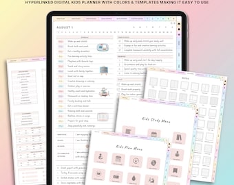 Schoolplanner voor kinderen, bundel digitale huiswerktracker, checklist schoolroutine, ongedateerd schema schoolkalender, instant download, iPad