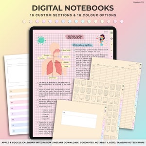 Digital Notebook with Tabs, Goodnotes Notebook, Student Notebook, Digital Notebooks, Digital Notes Templates, Note Taking Template, Journal