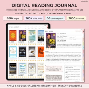 Pianificatore di lettura digitale, diario di lettura digitale, pianificatore di lettura digitale, tracker di libri digitali per GoodNotes, iPad, diario di lettura Android