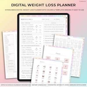 Digitaal dagboek voor gewichtsverlies, gewichtsregistratie, digitale planner, iPad-planner, GoodNotes-planner, fitnessplanner, trainingplanner, maaltijdplanner