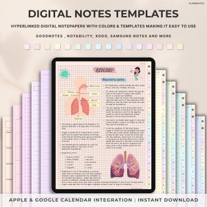 Quaderno digitale con schede, quaderno Goodnotes, quaderno per studenti, quaderni digitali, modelli di appunti digitali, modello per prendere appunti, diario