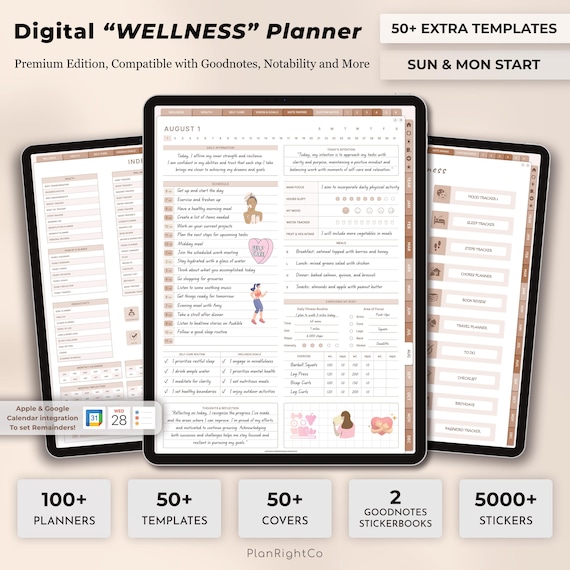 Wellness Journal, Digital Self Care Journal, Mindfulness Journal, Fitness Tracker, Meal Planner, Mental Health, GoodNotes Journal