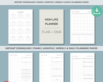 Mom Life Planner Printable | Busy Mom Organizer Family Schedule | ADHD Cleaning Meal Budget Daily Routine Weekly Task Tracker A4 Bundle