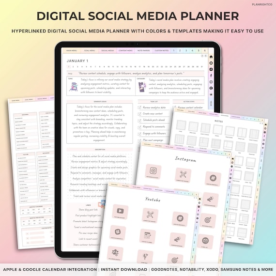 Content Planner, Digital Social Media Planner, iPad GoodNotes, Instagram, TikTok, Youtube, Blogger, Marketing Plan, Undated, Small Business