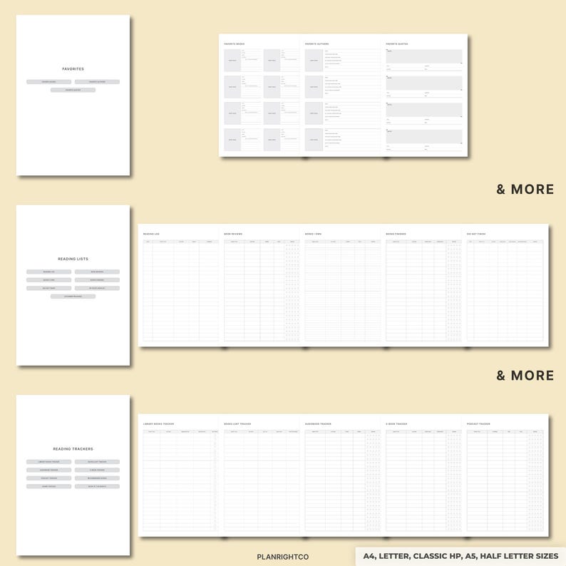 Printable Reading Journal Bundle | Undated Book Tracker Log & Review ...
