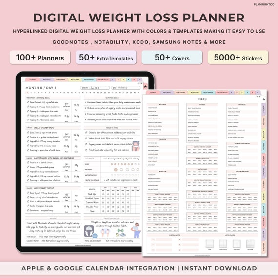 Digital Weight Loss Journal, Digital Fitness Planner Template, Workout Planner, Meal Planner, Weight Loss Tracker, Fitness Gift, Ipad Plan