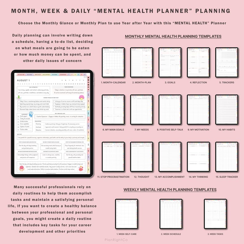 Self Care Digital Planner, Digital Mental Health Journal, Therapy, Anxiety, Gratitude, Mood Tracker, Digital Journal Prompts, GoodNotes iPad image 4
