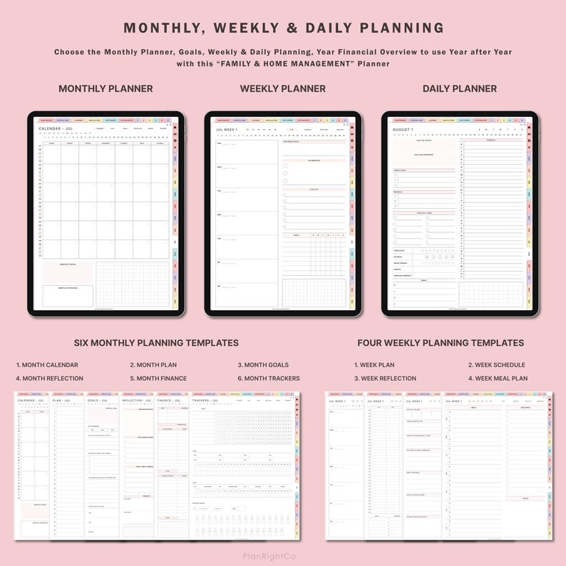 Digital Household Planner, Family Planner, Family Calendar, Family