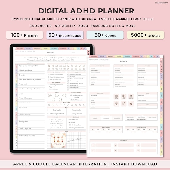 ADHD Digital Planner, GoodNotes Planner, Undated Digital Planner, ADHD Planner, iPad Planner, Adult ADHD Planner, Daily, Weekly Adhd Planner