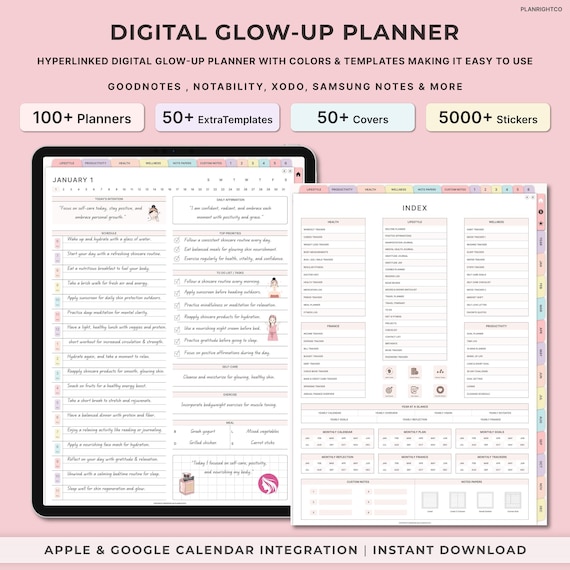 Digital Skincare Routine, Fitness Journal, Glow Up Planner, Period Tracker, Workout Planner, Weight Loss Track, Goal Planner, Beauty Planner