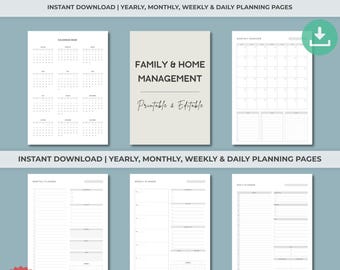 Home Management Binder Printable | Family Organizer Household Planner | Cleaning Schedule Chore Charts | Weekly Budget Busy Mom Productivity