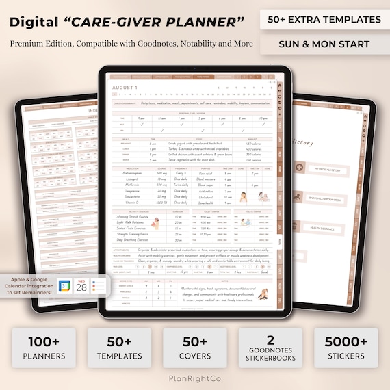 Digital CareGiver Planner, Elder Care, Home Care, Senior Care, Home Health Care Digital Download, iPad Planner, Goodnotes, CareGiver Planner