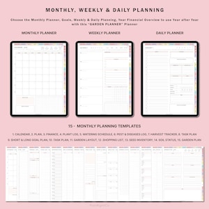 Pode incluir: Um planejador digital com 15 modelos de planejamento mensal para jardinagem. Os modelos incluem um calend&aacute;rio, um plano, finan&ccedil;as, um registro de plantas, um cronograma de rega, um registro de pragas e doen&ccedil;as, um rastreador de colheitas, um plano de tarefas, um plano de metas de curto e longo prazo, um plano de tarefas, um layout de jardim, uma lista de compras, um invent&aacute;rio de sementes, o estado do solo e um plano de jardim.