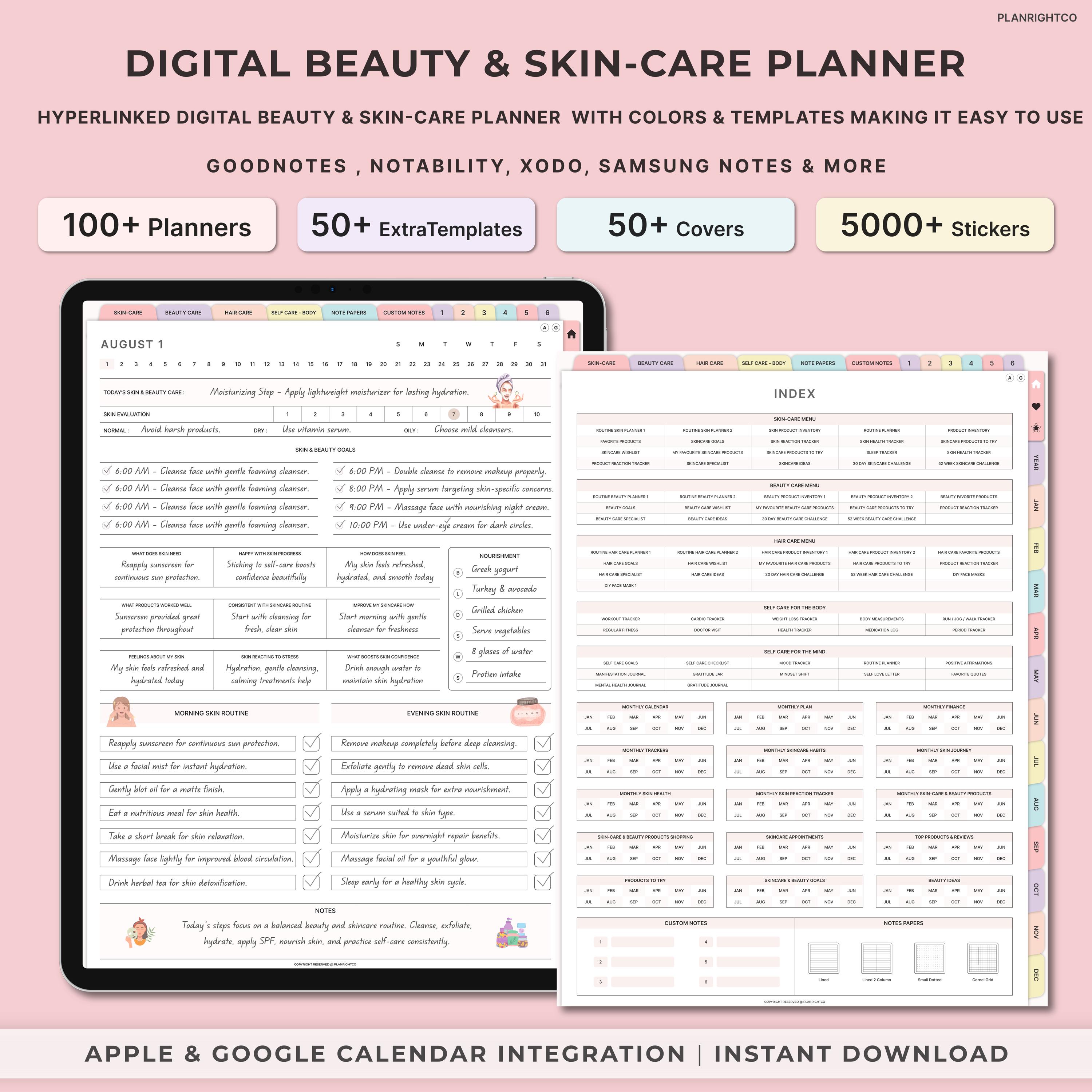 Digital Beauty Planner For Goodnotes, Notability, Hyperlinked Planner, Digital Skincare Planner, Beauty Planner Skin Care Tracker, Hair Care