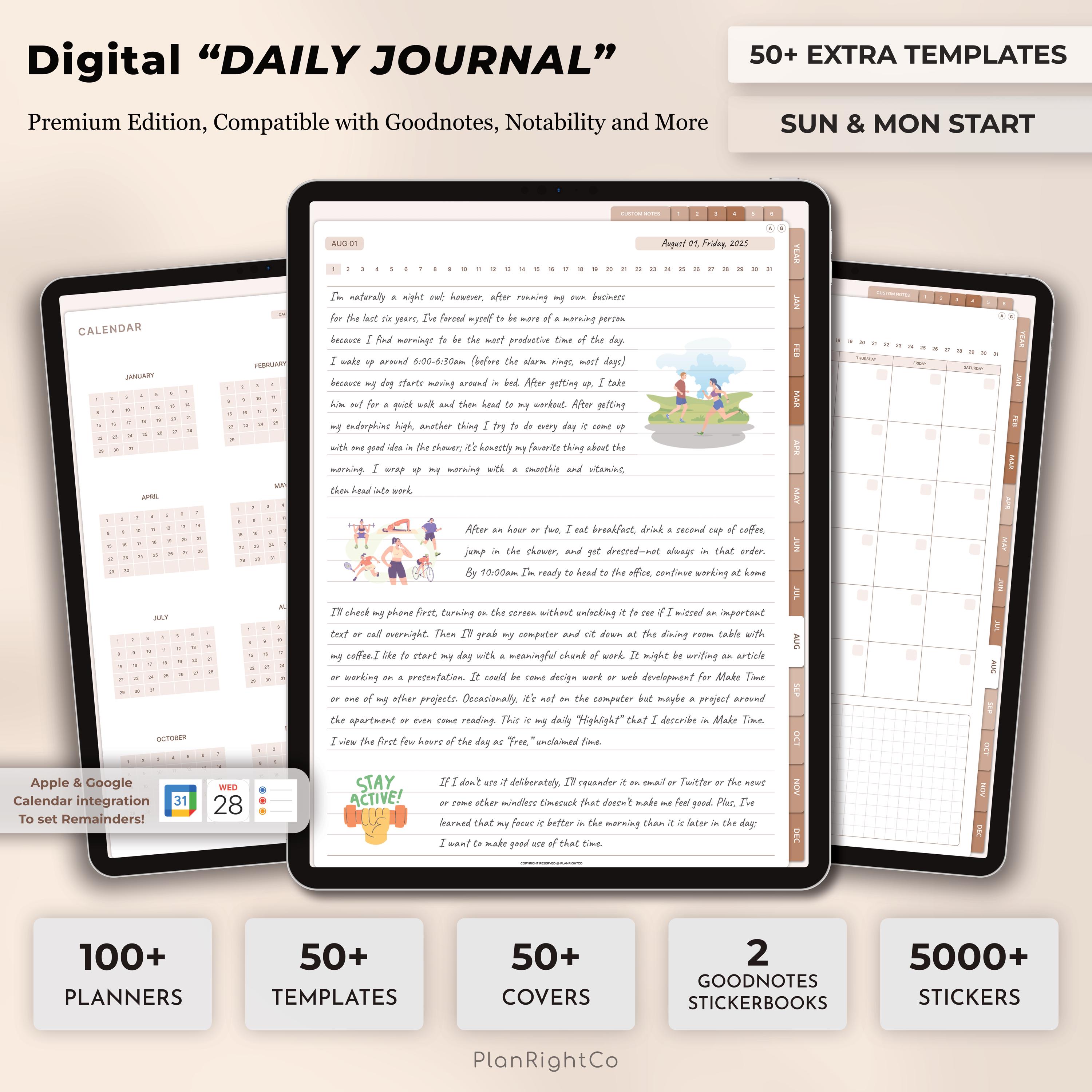 Notebook Design Reflective Diary Design Digital Daily Journal, Goodnotes Notebook, Hyperlinked Digital Planner ...
