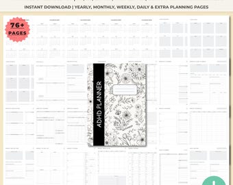 Planner stampabile per ADHD per adulti / Organizzatore di produttività giornaliero settimanale non datato / Inserti per pianificatore di vita per la cura di sé A4 A5 Letter