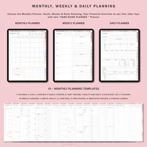 Puede incluir: Un planificador digital con 15 plantillas de planificaci&oacute;n mensuales, que incluyen un calendario, un plan, una descripci&oacute;n general, objetivos, finanzas, un rastreador de h&aacute;bitos, visitas de atenci&oacute;n m&eacute;dica, una lista de deseos, rastreadores, una descripci&oacute;n general m&eacute;dica, salud mental, s&iacute;ntomas, un rastreador de dolor, un rastreador de medicamentos y un diario de ejercicios. El planificador est&aacute; dise&ntilde;ado para usarse a&ntilde;o tras a&ntilde;o.
