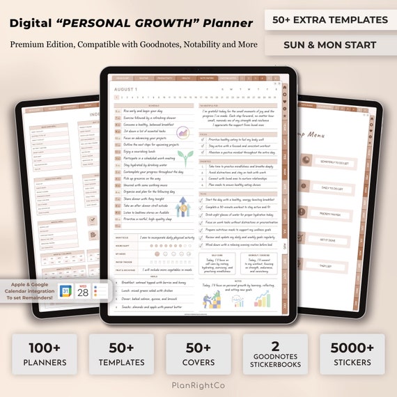 Personal Growth Planner, Productivity Planner, Goal Planner, Growth Mindset, Digital Self-Development Planner, Personal Development Journal