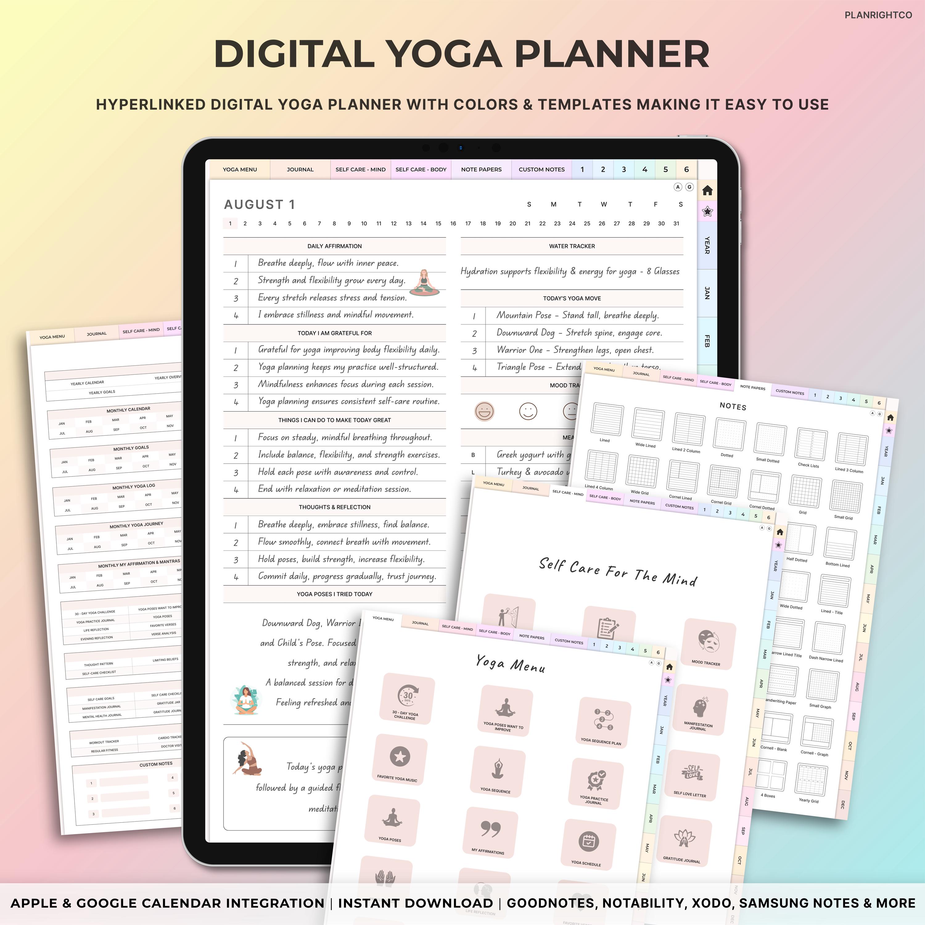Digital Yoga Journal, Yoga poses planner, Yoga tracker, Wellness Planner, Monthly Yoga Planner, Yoga Planner Digital, Goodnotes, Yoga iPad
