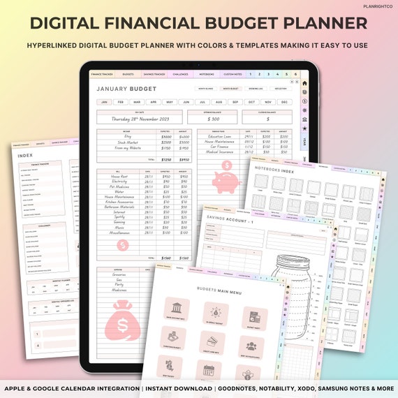 Digital Finance Planner, Digital Financial Budget Planner, Digital Budget Planner, Finance Tracker, Undated Budget Planner,GoodNotes Planner