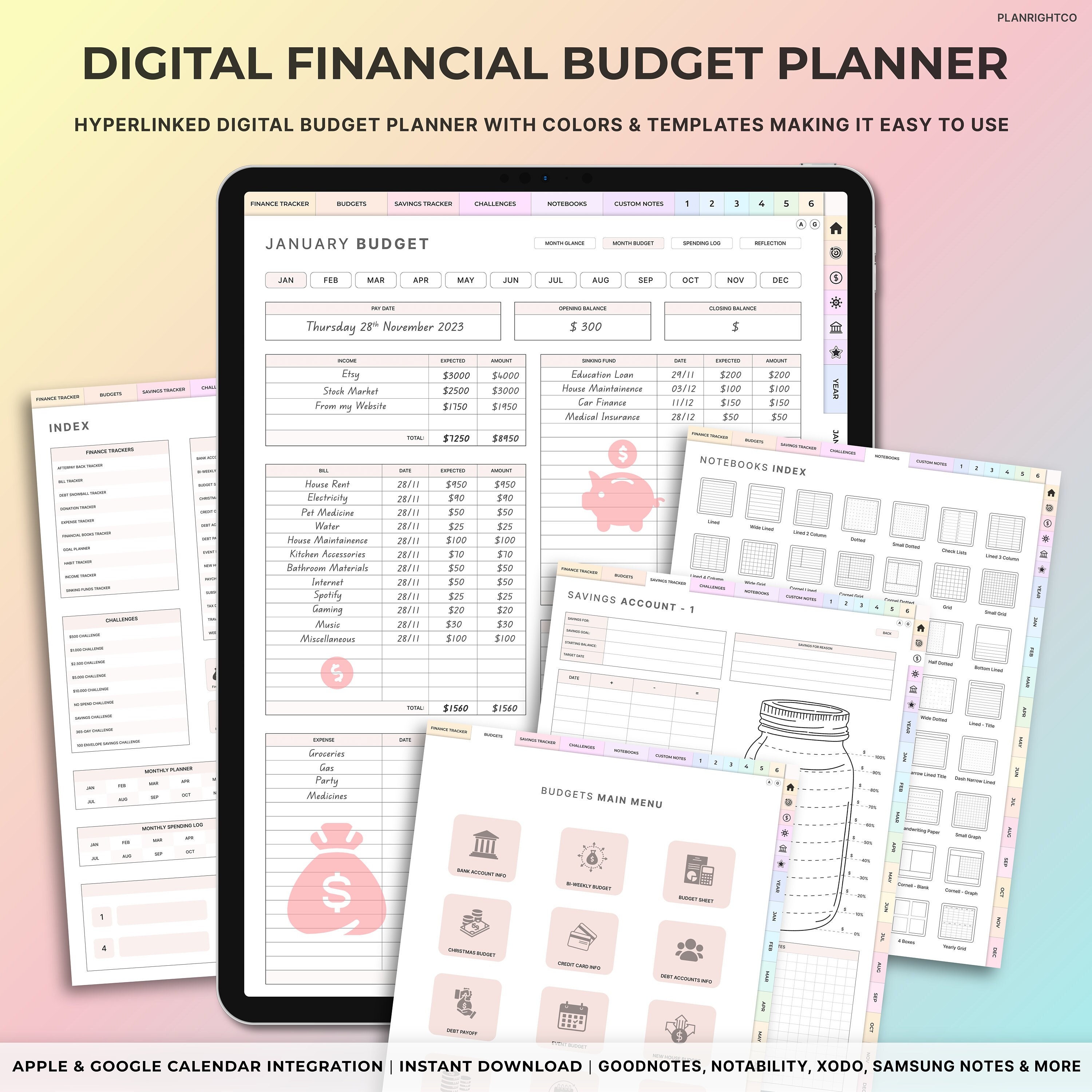 Digital Finance Planner, Digital Financial Budget Planner, Digital ...