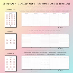 K&ouml;nnte beinhalten: Eine druckbare Planungsvorlage f&uuml;r Vokabel-, Alphabet- und Grammatikunterricht. Die Vorlage enth&auml;lt eine Liste von Vokabeln, Alphabet-Arbeitsbl&auml;tter und Grammatik&uuml;bungen. Die Vorlage soll Sch&uuml;lern helfen, ihre Sprachkenntnisse zu lernen und zu &uuml;ben.