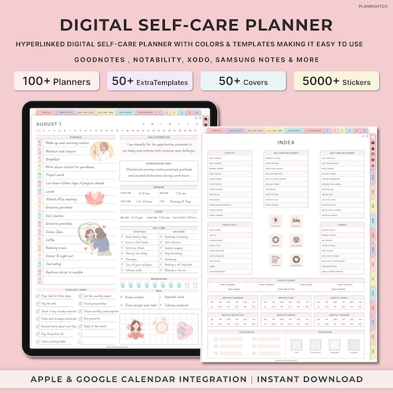 Digital Self Care Journal, Self Care Planner, Wellness Journal, Goodnotes Planner, Mental Health Mindfulness, Positivity Healing Self Love