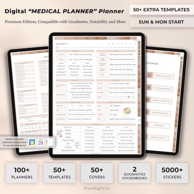Pianificatore medico digitale, pianificazione medica, pianificatore Goodnotes per iPad, registro medico, registro sanitario, pianificatore sanitario, monitoraggio dei farmaci, benessere immagine 1