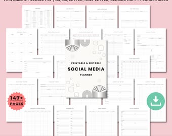 Printable Social Media Planner & Content Calendar, Instagram TikTok YouTube Pinterest Blog Planner, Marketing Tracker, A4 A5 Letter