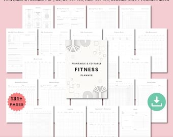 Printable Fitness Planner | Workout, Weight Loss & Wellness Journal | Exercise, Meal, Habit Trackers | A4 A5 Letter Inserts | Health Planner