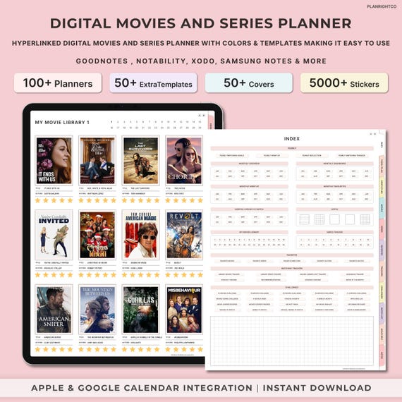 Digital Movie Journal, Digital Movies & TV Planner, Digital Journal, Goodnotes Planner, Movie Review, Watch Log , Series Tracker, Ipad Plan