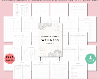 Printable Wellness Planner | Self-Care, Mood | Habit Tracker | Nutrition, Fitness & Mindfulness Journal | A4 A5 Letter Inserts | Wellness