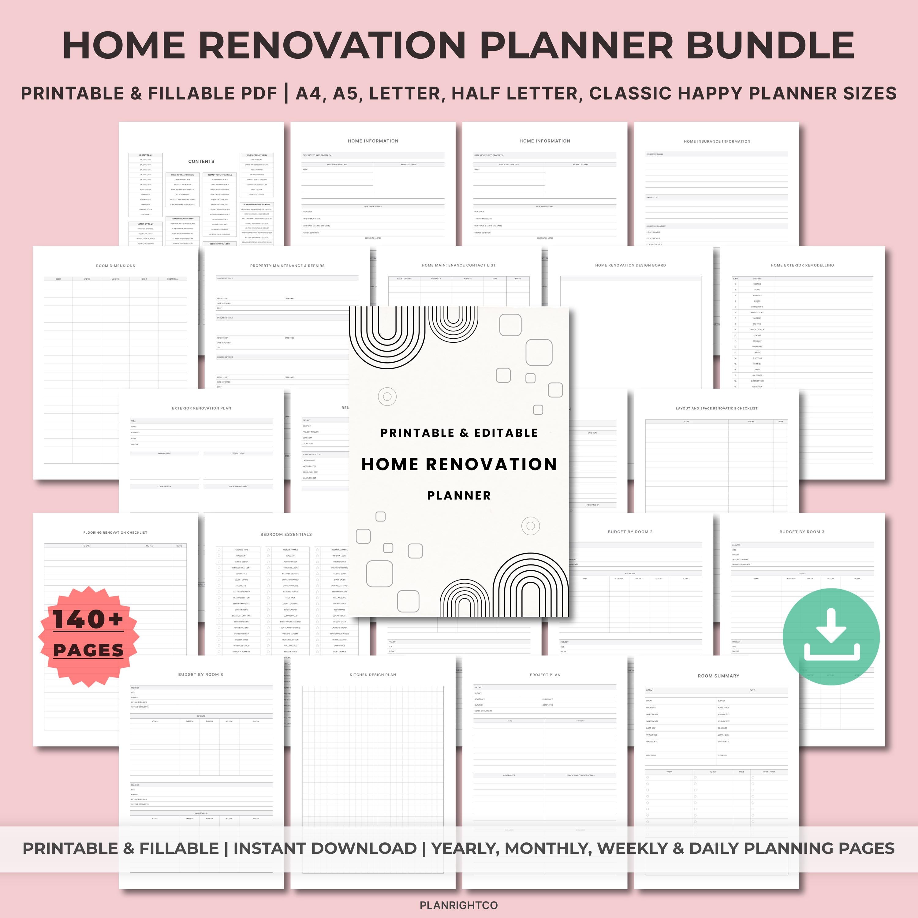 Home Renovation Planner Printable | Remodel & Home Improvement Binder ...