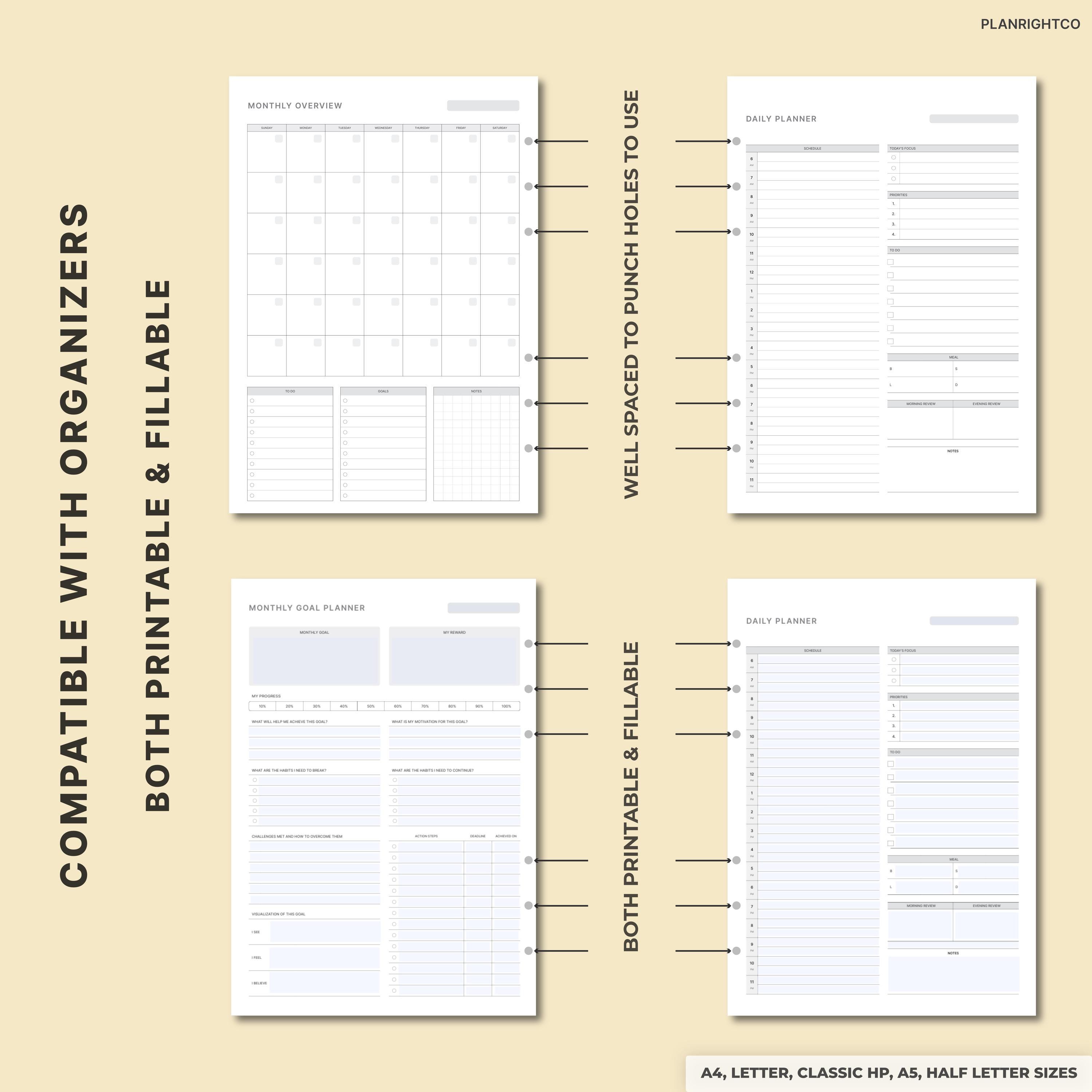 Goal Setting Planner Inserts